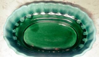 Vintage Hull I - 21 Pottery Planter Fluted Top Edge Green - Blue Drip Glaze Oval 2