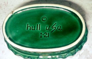 Vintage Hull I - 21 Pottery Planter Fluted Top Edge Green - Blue Drip Glaze Oval 3