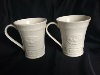 Set of 2 BELLEEK Claddagh Ivory Porcelain Mugs 10 oz Ireland EUC 3