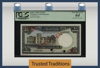 Tt Pk 10as 1964 Sudan 10 Pounds Specimen - Bank Of Sudan Pcgs 64 Very Choice