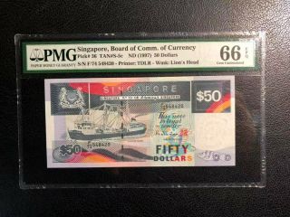 Singapore 50 Dollars Pick 36 Tan S - 5c Nd (1997) Pmg 66 Epq