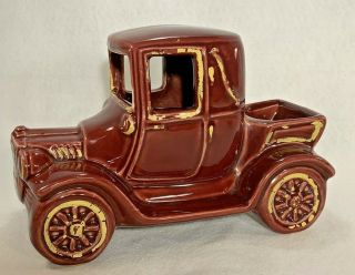 Vintage Mccoy Pottery Model T Car Automobile Planter Burgundy Maroon Red Glaze