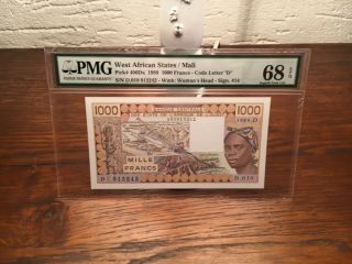 Exceptionnel West Africa States / Mali 1000 Francs 1988 Pick 406da Pmg68