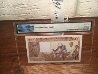 Exceptionnel West africa states / Mali 1000 francs 1988 pick 406da pmg68 2