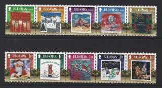 Isle Of Man 2019 Christmas Cards Set Of 10 In 2 Strips Unmounted,  Mnh
