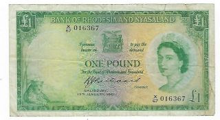 Rhodesia & Nyasaland 1 Pound Banknote 1961.  Ep - 8316