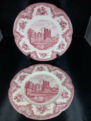 2 Johnson Bros England Old Britain Castles Pink 10 " Blarney Castle Dinner Plates
