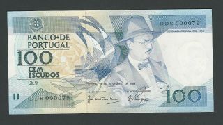 Portugal 100 Escudos 1988 Very Low Number,  000079 Unc