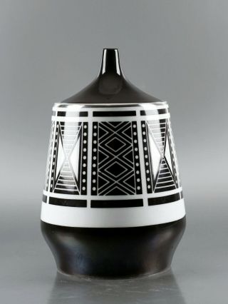 Mid Century Modern German Spechtsbrunn Black & White 1950s Porcelain Lidded Box