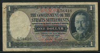 Straits Settlements 1935,  1 Dollar,  P16b,  Vf