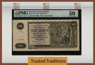Tt Pk 13a 1940 Slovakia - National Bank 1000 Korun Pmg 50 About Uncirculated