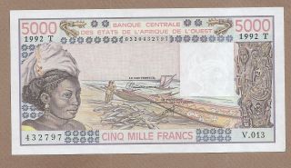 West African States: 5000 Francs Banknote,  (unc),  P - 808tl,  1992,