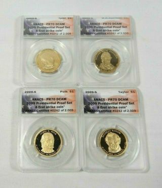 2009 - S Presidential Dollar 4 Coin Proof Set Anacs Pr70 Dcam First Strike