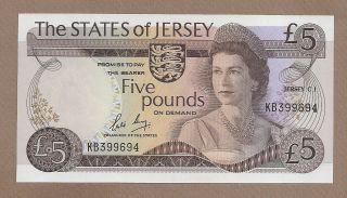 Jersey: 5 Pounds Banknote,  (unc),  P - 12b,  1976,
