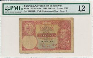 Government Of Sarawak Sarawak 10 Cents 1940 Pmg 12