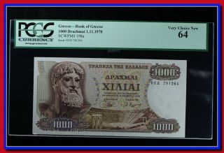 Greece 1000 Drachmas 1970 Banknote Unc 64 Pick 198a (aphrodite Watermark)