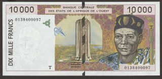 Ch Unc West African States Togo 10000 Francs 2001 P - 814tj / B119tj 00097
