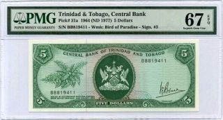 Trinidad & Tobago 5 Dollars Nd 1964 / 1977 P 31 Gem Unc Pmg 67 Epq High