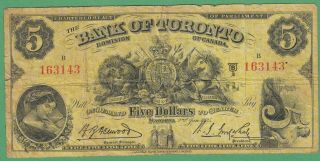 1935 The Bank Of Toronto 5 Dollars Chartered Note - 163143 - Vg