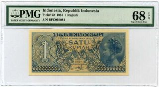 Indonesia1 Rupiah 1954 P 72 Gem Unc Pmg 68 Epq Highest