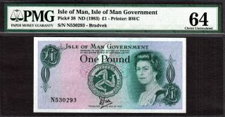 Isle Of Man Qeii One Pound Nd (1983) Tyvek Prefix - N Pick - 38 Ch Unc Pmg 64