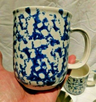Set Of 5 Mugs By Tienshan Folk Craft Blue Sponge Coffee Tea Cocoa Cups