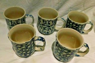 Set of 5 Mugs by Tienshan Folk Craft Blue Sponge Coffee Tea Cocoa Cups 2
