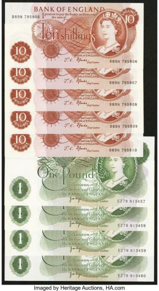 1966 - 1977 Bank Of England - 9 Choice About Uncirculated - - Consecutive Notes W