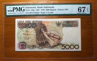 Indonesia 5000 Rupiah 1992/1998 - P130g - Pmg 67 Epq