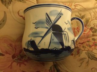 Vintage Blue Windmill Dutch Flower Hand Painted D.  A.  L.  C.  Delft Mug Coffee Cup