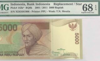 Indonesia - Replacement/5000 Rupiah - 2001/2011 Pmg 68 Gem Unc Finest Known