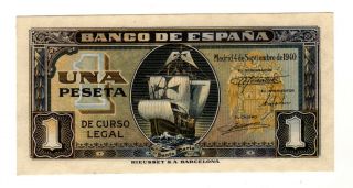Spain España 1 Peseta 1940 Pick 122 Unc Uncirculated Banknote