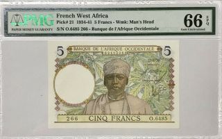 French West Africa 5 Francs 1934 - 41 P 21 Gem Unc Pmg 66 Epq