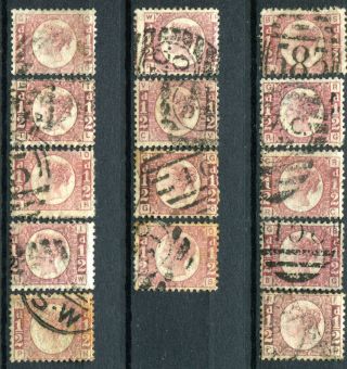 (729) 14 Very Good Sg48 Qv 1/2d Rose Red All Plates Except 9