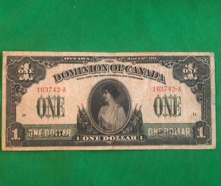 Dominion Of Canada 1917 $1 One Dollar No Seal Series D