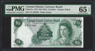 1971 (1972) Cayman Islands $5 Dollars,  P - 2a Pmg 65 Epq Gem Unc,  1st Date,  Scarce
