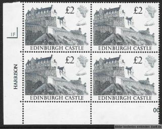 Gb 1988 Â£2.  00 Castles High Value Plate Block Of 4,  Plate 1f.  Mnh