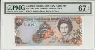 Cayman Islands 25 Dollars 2003 P - 31a Pmg Gem Unc 67 Epq