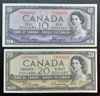 1954 Bank Of Canada $10 & $20 Dollars Modified Portrait Bc - 40a & Bc - 41b (au)