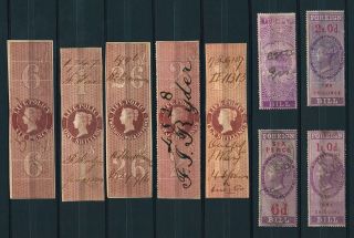 Gb Qv Selection Of 9 X Life Policy And Foreign Bill Official Stamps
