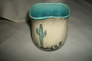 Vintage Loma Of Arizona Curved Vase Cactus