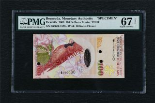 2009 Bermuda Monetary Authority Specimen 100 Dollars Pick 62s Pmg 67 Epq Gem Unc