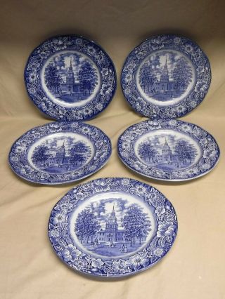 Staffordshire Liberty Blue Dinner Plates Independence Hall Set Of 5