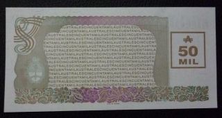 ARGENTINA BANKNOTE 50000 Australes,  Pick 332 UNC 1989 (Overprinted) - Low Serial 2
