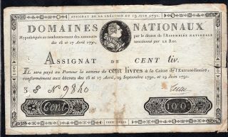 100 Livres Assignat From France 1791
