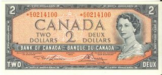 Bank Of Canada 1954 $2 Two Dollars Replacement Note K/g Prefix Choice Unc