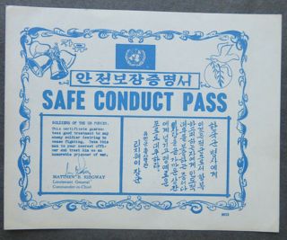 General Ridgway Korea War Safe Conduct Pass Propaganda Leaflet