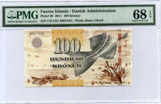 Faeroe Islands 100 Kronur 2011 P 30 Gem Unc Pmg 68 Epq