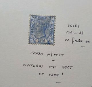 Gb Stamps Queen Victoria Sg 157 2 1/2d Blue Pl 23 M/mint