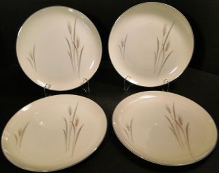 Fine China Of Japan Platinum Wheat Dinner Plates 10 1/4 " Set Of 4